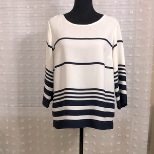 Navy Blue & Cream‎ Nautical Colorblock Stripe Blouse